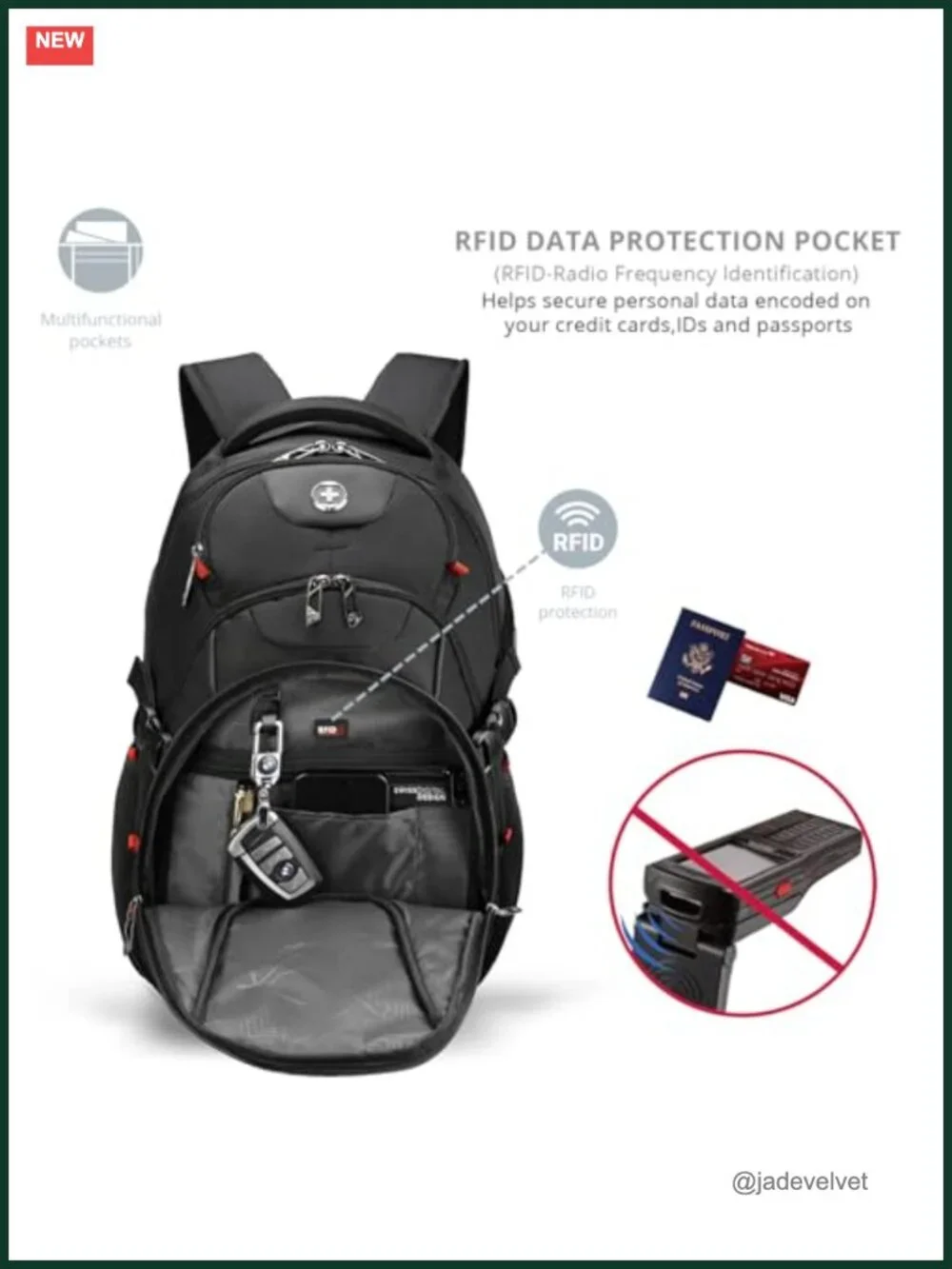 Laptop Backpack with USB Charging Port, RFID Protection, 31L College Bookbag
